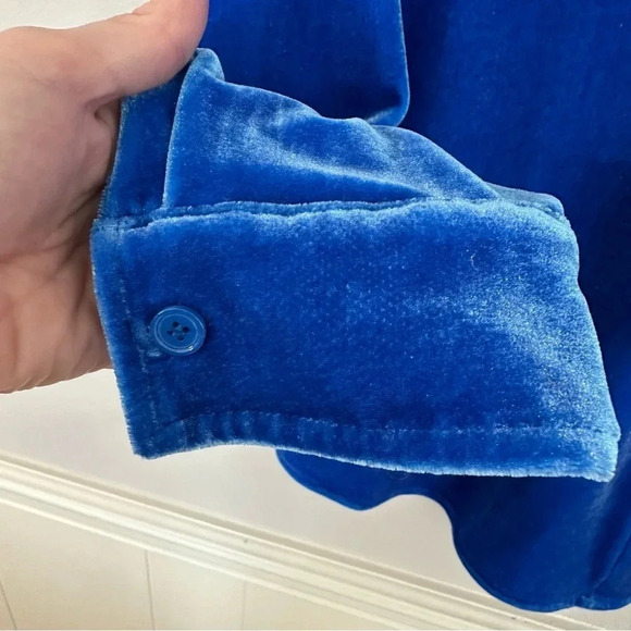 Soft Surroundings Women’s Long Sleeve Blue Button Up Velveteen Top Sz PS GUC - Picture 3 of 6